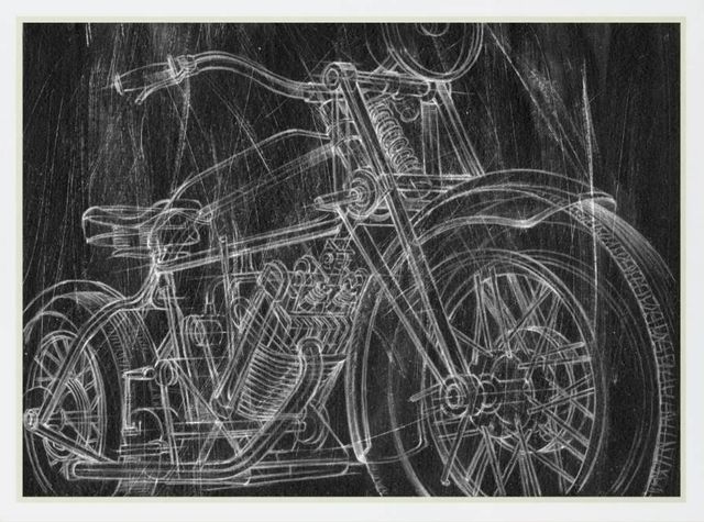 Classy Art Motorcycle Mechanical Sketch I by Ethan Harper Mirrored Frame Wall Art-1