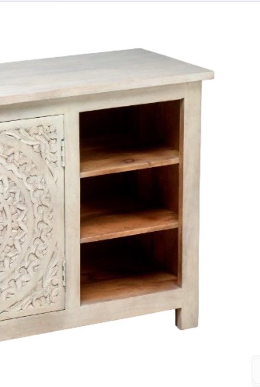 Jaipur Furniture Carved Lace White Wash Chest-2