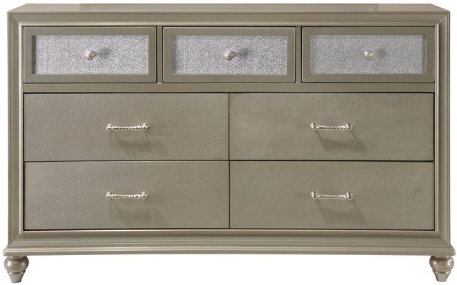 Crown Mark Lila Modern Champagne 5 Piece Queen Upholstered Panel Bedroom Set-3
