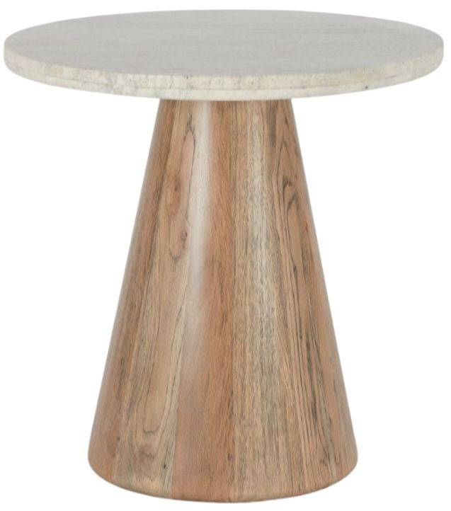 Home Trends & Design Vista White Travertine Side Table with Light Oak Base-0