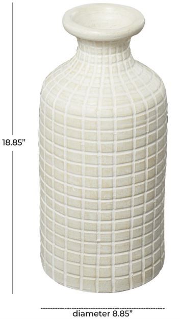 Deco Marche Cream Ceramic Textured Vase with Checkered Pattern-3