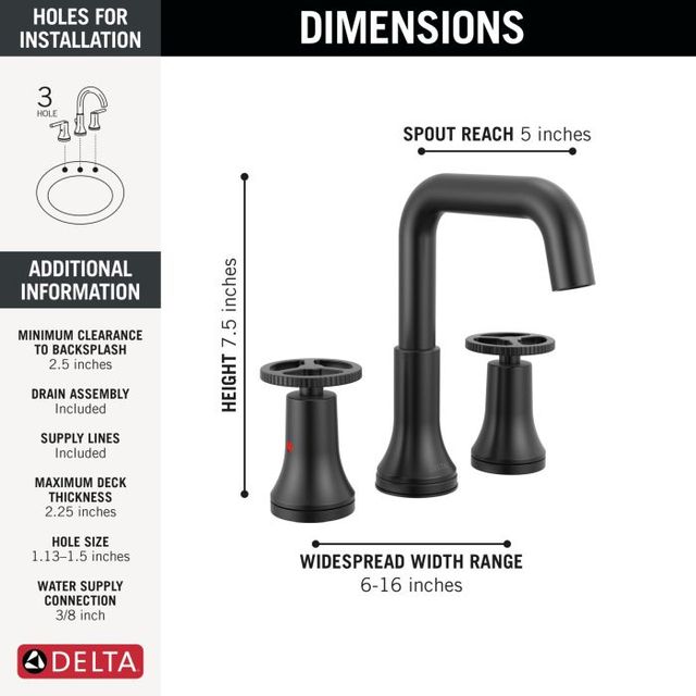 Delta Trinsic® Matte Black 2-Handle Wheel Widespread Bathroom Faucet-3