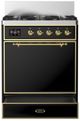 Ilve® Majestic III 30" Glossy Black Pro Style Dual Fuel Natural Gas Range with 5 Black Brass Burners and Brass Trim-2