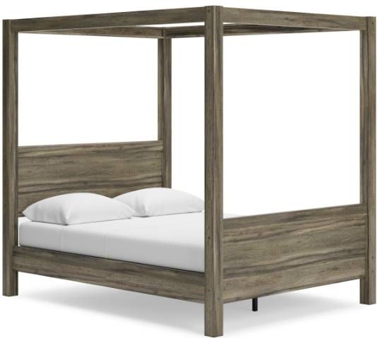 Signature Design by Ashley® Shallifer 4-Piece Brown Queen Canopy Bed Set-1
