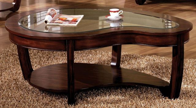 Furniture of America® Crystal Falls Dark Cherry Glass Insert Coffee table-1