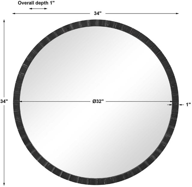Uttermost® Dandridge Distressed Matte Black Round Mirror-3