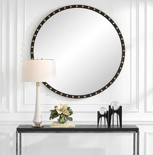 Uttermost® Sele Matte Black Oversized Round Mirror-1
