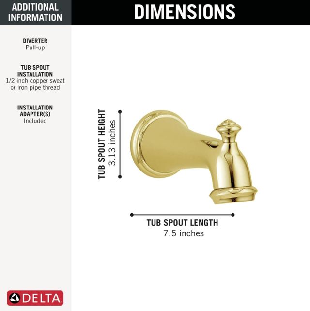 Delta Victorian® Polished Brass Pull-Up Diverter Tub Spout-1