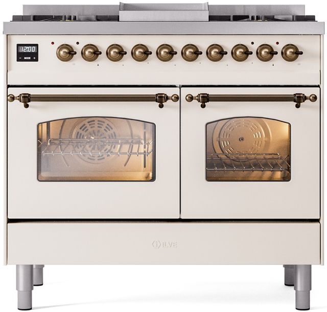 Ilve® Nostalgie II Series 40" Antique White Pro Style Dual Fuel Range-0