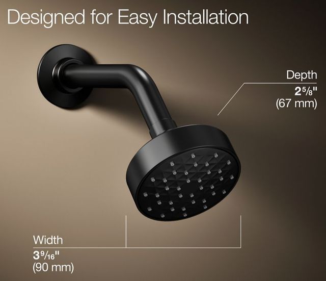 KOHLER® Awaken® G90 Matte Black 1.5 GPM Single-Function Showerhead-3