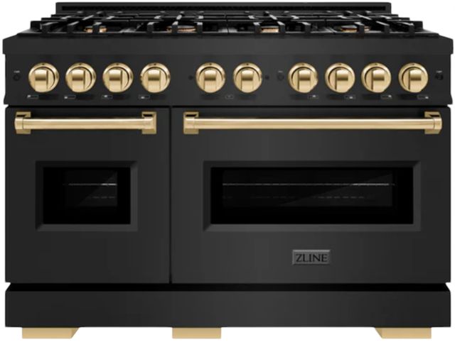 ZLINE Classic Autograph Edition 48" Black Stainless Steel Pro Style Gas Range with Polished Gold Accents-0