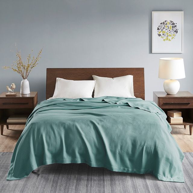 Olliix by Madison Park Egyptian Cotton Teal King Blanket-4