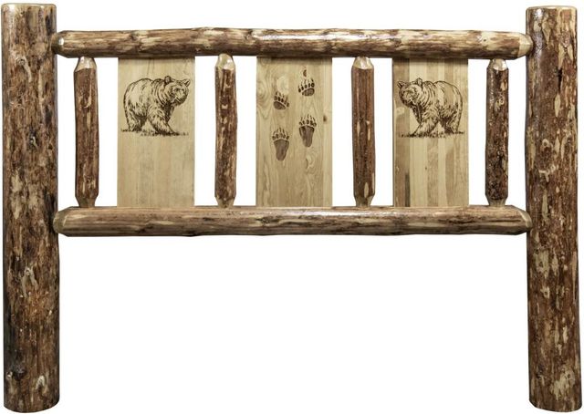 Montana Woodworks® Glacier Country Stained and Lacquered Twin Youth Headboard with Laser Engraved Bear Design-1