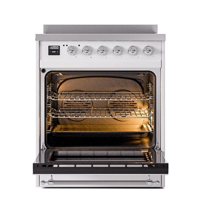 Ilve® Nostalgie II Noblesse 30'' White Pro Style Induction Range with Chrome Trim-1