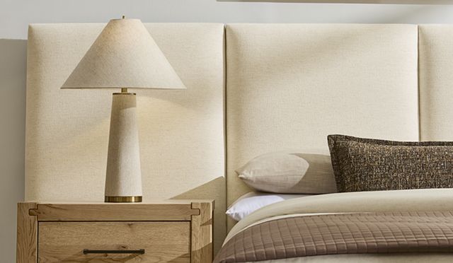 Artisan & Post by Vaughan-Bassett Joinery Ivory Cream/Washed White Oak Queen Upholstered Wall Panel Bed-2