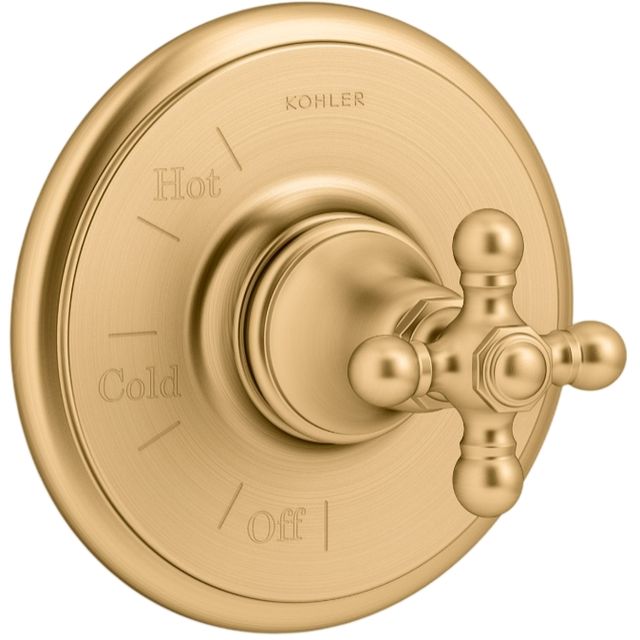 KOHLER® Artifacts® Rite-Temp® Vibrant Brushed Moderne Brass Valve Trim with Cross Handle-0