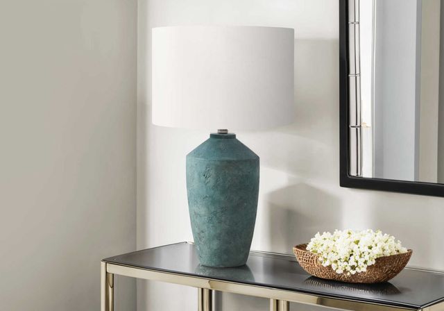 Monarch Specialties Inc. Green Concrete Table Lamp with Ivory Shade-2
