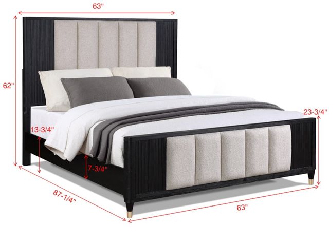 Crown Mark Kara Beige/Black Queen Upholstered Panel Bed-2