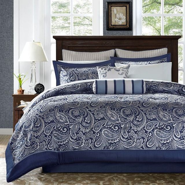 Olliix by Madison Park Navy Queen Aubrey 12 Piece Complete Bed Set-0