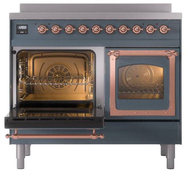 Ilve® Nostalgie II Noblesse 40'' Blue Gray Pro Style Induction Range with Copper Trim-3