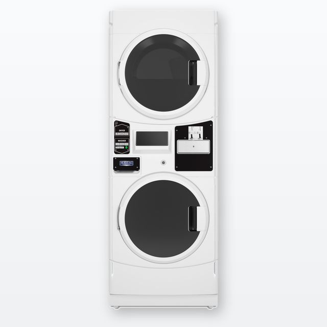 Maytag Commercial MLE22PDAZW 3.1 Cu. Ft. Washer / 6.7 Cu. Ft. Electric Dryer Combination Stack, Coin-Ready, White-0