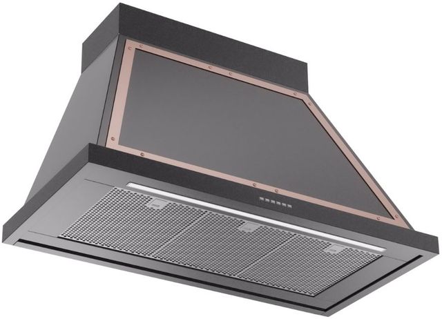Ilve® Nostalgie II Noblesse 40" Glossy Black Wall Mounted Range Hood with Copper Trim-1