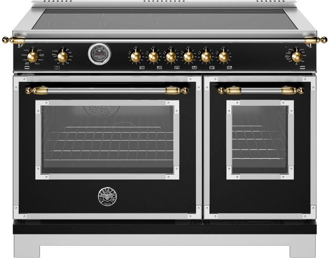Bertazzoni Heritage Series 48" Fingerprint Resistant Nero Matt Pro Style Induction Range with Gold Accents-0