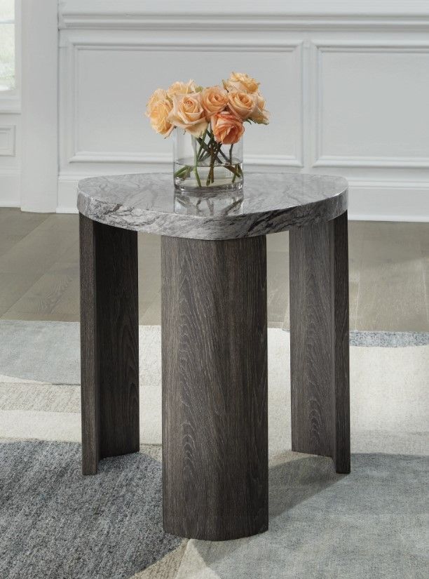 Signature Design by Ashley® Surmour Gray End Table with Brown Base-3