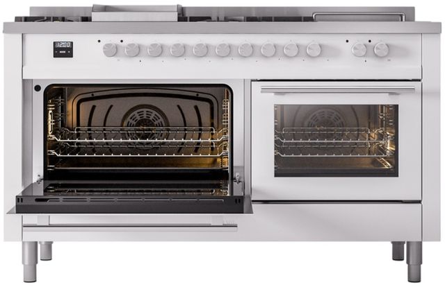 Ilve® Professional Plus II 60" White Pro Style Dual Fuel Range-2