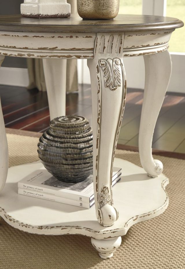 Signature Design by Ashley® Realyn Distressed Wood Round End Table with Chipped White Base-3