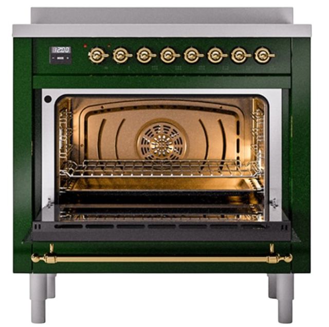 Ilve® Nostalgie II Noblesse 36'' Emerald Green Pro Style Induction Range with Brass Trim-1