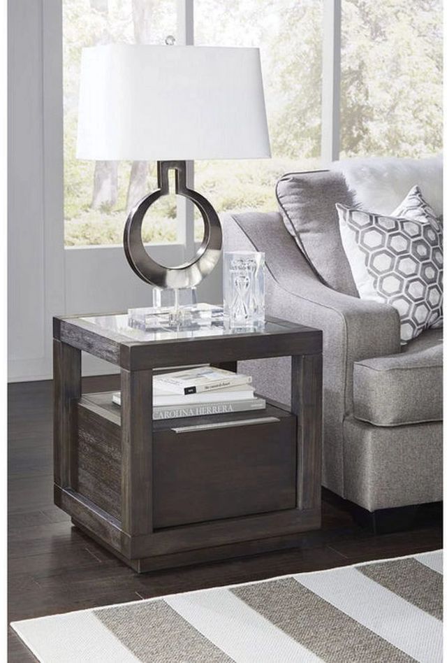 Modus Furniture Oxford Glass Top End Table with Basalt Gray Base-1