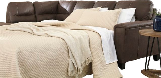 Signature Design by Ashley® Navi 2-Piece Chestnut Left-Arm Facing Sofa Sleeper Sectional and Chaise
