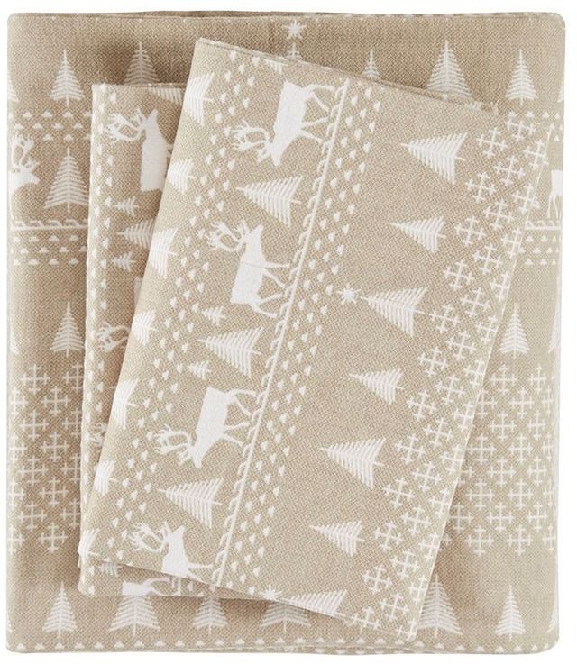Olliix by Woolrich Tan Winter Frost King Flannel Cotton Sheet Set-0