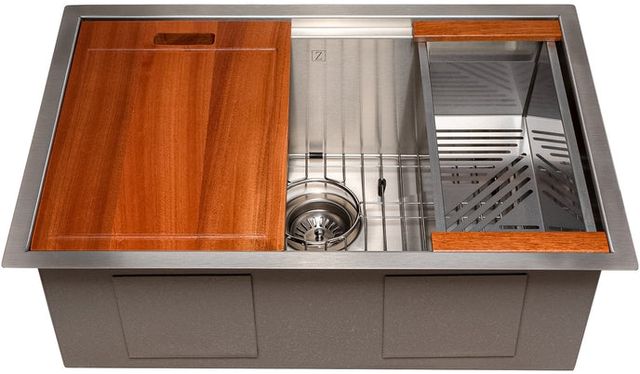 ZLINE Garmisch 27" Satin Stainless Steel Undermount Single Bowl Kitchen Sink with Bottom Grid and Accessories-0