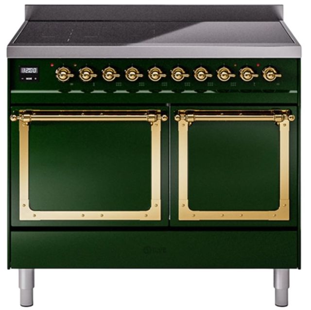 Ilve® Nostalgie II Noblesse 40'' Emerald Green Pro Style Induction Range with Brass Trim-0
