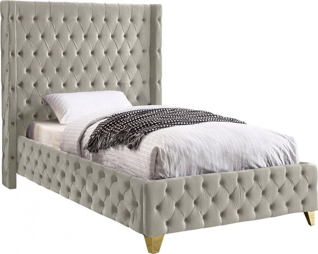 Meridian Furniture Savan Cream Twin Upholstered Panel Bed-0