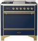 Ilve® Majestic III 36" Midnight Blue Pro Style Dual Fuel Liquid Propane Range with Solid Door and Brass Trim-0