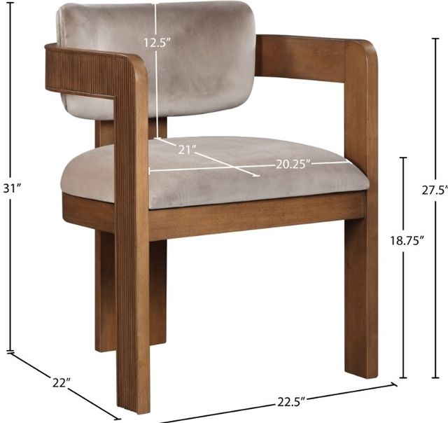 Meridian Furniture Sacha Taupe/Walnut Velvet Dining Chair-2