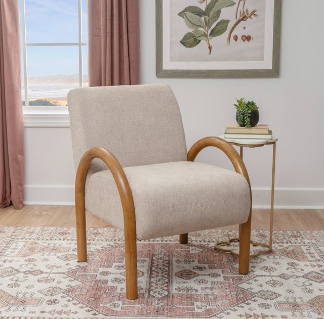 Linon Jillian Tan/Walnut Upholstered Chair-1