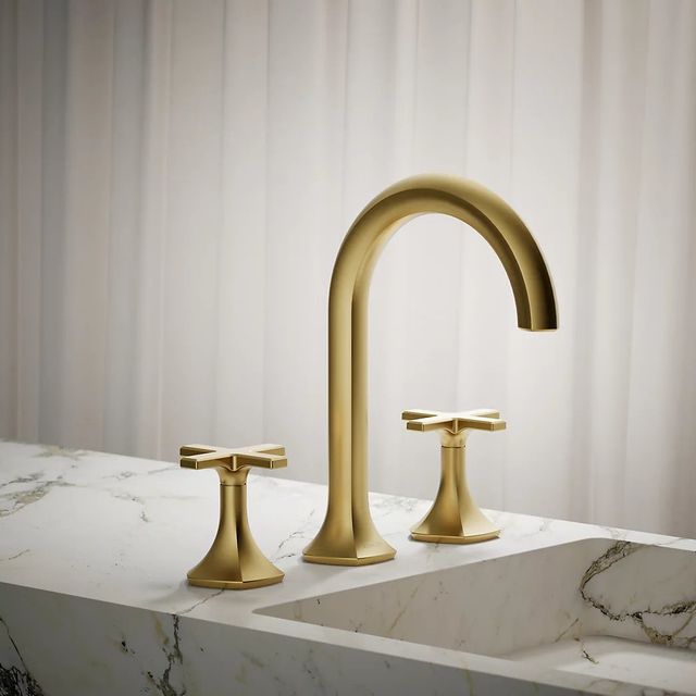 KOHLER® Occasion® Vibrant Brushed Moderne Brass Cross Bathroom Sink Faucet Handles-3