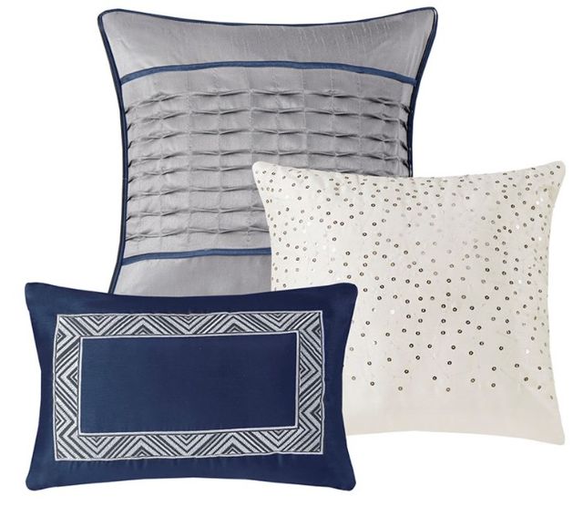 Olliix by Madison Park Rhapsody 7 Piece Navy King Jacquard Comforter Set-2