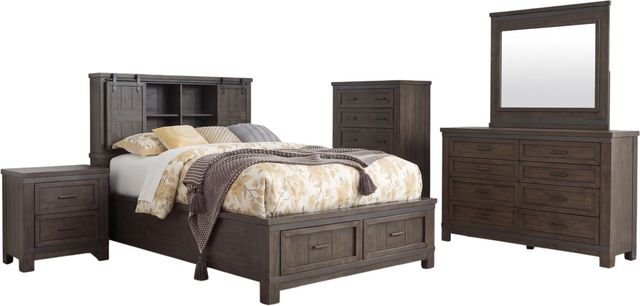 Liberty Furniture Thornwood Hills 5-Piece Rock Beaten Brown Queen Bookcase Bedroom Set-0