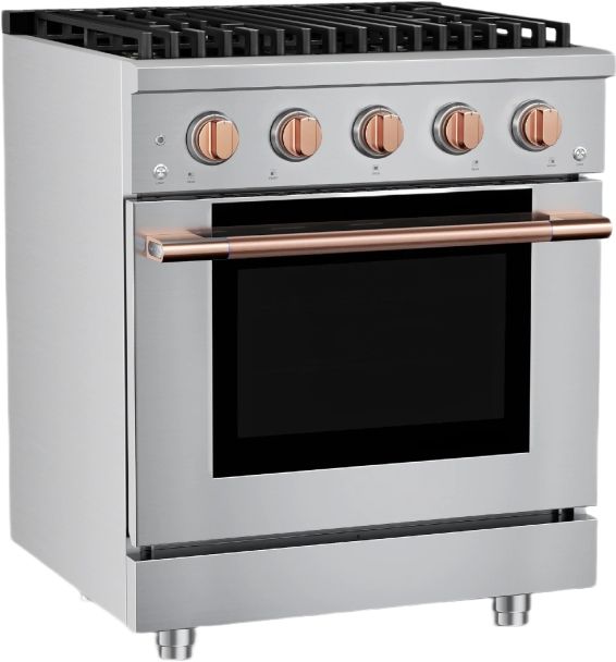 Hauslane HausPro Range 30" Stainless Steel Pro-Style Gas Range with Rose Gold Knobs-3