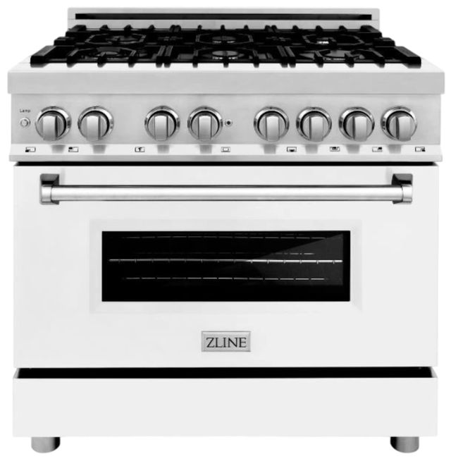 ZLINE 36" Stainless Steel Pro Style Dual Fuel Range with White Matte Door-0