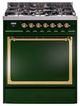 Ilve® Nostalgie II Noblesse 30'' Emerald Green Pro Style Dual Fuel Range with Brass Trim-0