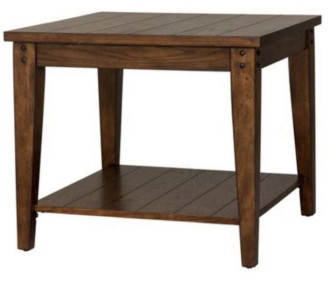 Liberty Furniture Lake House Rustic Brown Oak Square Lamp Table-2