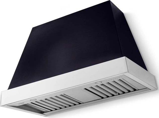 La Cornue CornuFé Euclid 44" Matte Black Wall Mounted Range Hood with Polished Chrome Trim-0