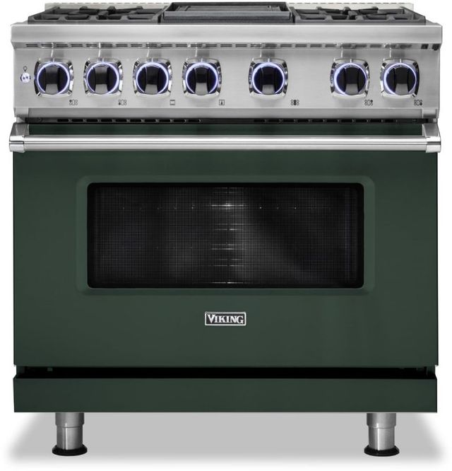 Viking® 7 Series 36" Blackforest Green Pro Style Dual Fuel Liquid Propane Range with 12" Reversible Griddle-0