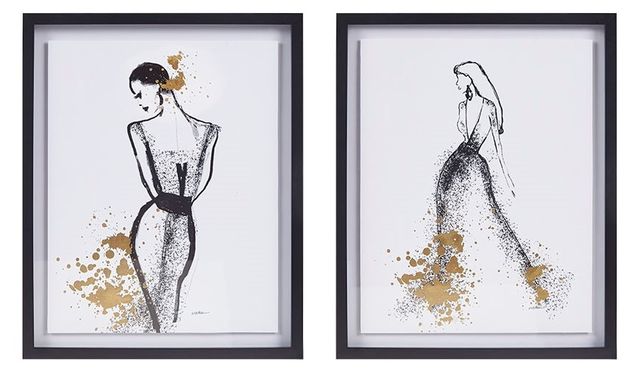 Olliix by Madison Park Posh Postures 2 Pieces Black and White Foiled Single Mat Framed Wall Art Set-0